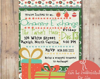 Digital Christmas Ornament Exchange Invitation, Christmas Party Invitation