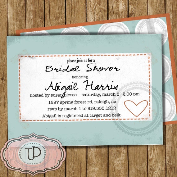 Items similar to Rustic Bridal Shower Invitation, Vintage Wedding