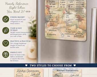 Kitchen Conversion Chart Magnet – Farmhouse Baking Theme