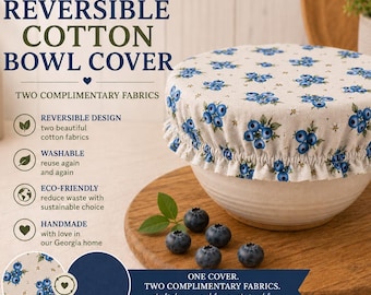 Reversible Cotton Bowl Cover – Washable Reusable Fabric Cover for Large & Small Bowls