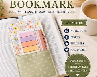 Fabric Annotation Bookmark Band with Tabs & Highlighter, Bible Study Planner Cookbook Accessory