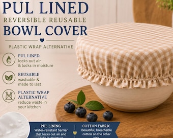 Reusable PUL Lined Bowl Cover, cotton Washable Food Storage Cover, Plastic Wrap Alternative, Dough Proofing, Eco Friendly Kitchen