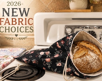 Sourdough bread Bag with cotton pattern outside, food safe PUL Liner: BPA-Free, Double-Lined
