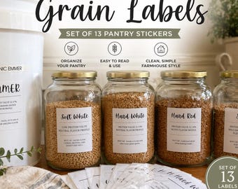 Fresh Milled Flour Grain Labels, Set of 13 Pantry Stickers