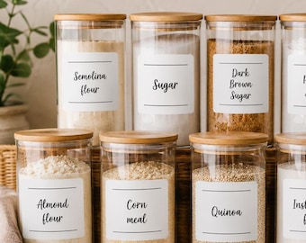 Pantry Labels – Farmhouse Style Ingredient Stickers (4x3 Inches) in script font (custom options available)