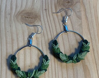 polymer clay earrings - leaf hoops