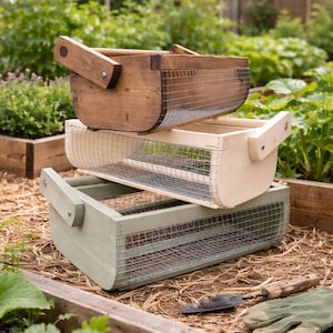Handmade Wooden Garden Trug: Harvest Basket with Folding Handle
