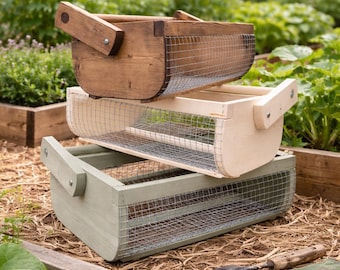 Handmade Wooden Garden Trug: Harvest Basket with Folding Handle