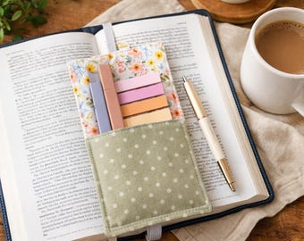 Fabric Annotation Bookmark Band with Tabs & Highlighter, Bible Study Planner Cookbook Accessory