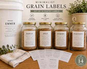 Fresh Milled Flour Grain Labels MINIMALIST FONT , Set of 14 Pantry Stickers
