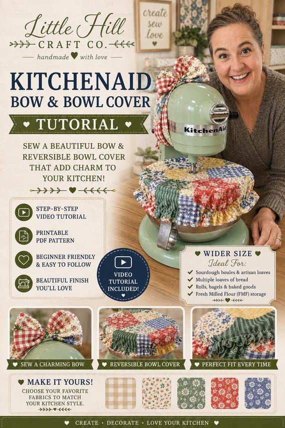 KitchenAid Mixer Bow & Bowl Cover Sewing Pattern (PDF Download) Beginner Friendly