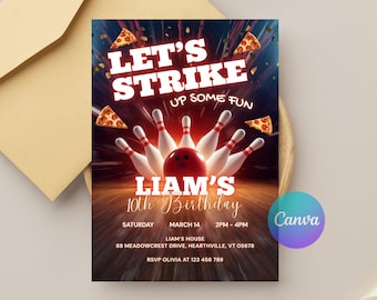 Plantilla de invitación de cumpleaños de bolos / Editable en Canva Evite (Descarga digital)