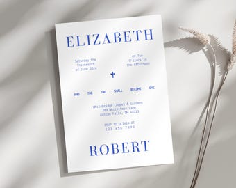 Plantilla de invitación de boda azul cobalto, diseño minimalista de Canva (digital)