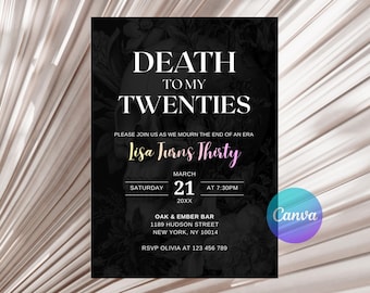 Invitación de cumpleaños número 30 con calavera floral gótica, fiesta de los años veinte (descanso en paz) (Plantilla de Canva, descarga digital)