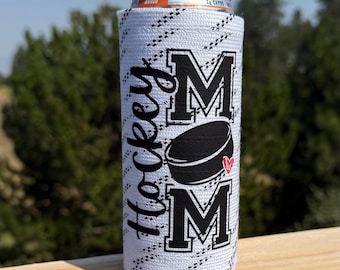 Handmade Hockey Mom Can Cooler, Real Skate Lace, Red Heart Design (12 oz)