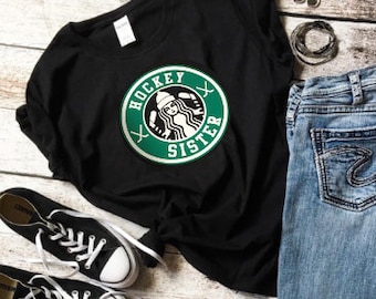 Hockey Sister YOUTH Coffee Themed T Shirt