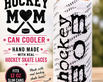 Handmade Hockey Mom Can Cooler, Real Skate Lace, Grunge Design (12 oz)