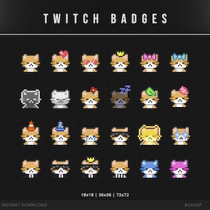 Pixel Art Twitch Sub Badges Pack | Cute Cat Emotes for Twitch Streamers | Subscriber Loyalty Badges | Emote Set | Premade Assets