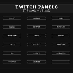 17x Minimalist Black Twitch Panels | Aesthetic Stream Overlays | Custom Stream Panels