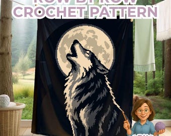 Wolf Crochet Blanket Pattern, Howling Wolf Full Moon Graphgan, Wildlife Afghan, Cabin Decor Throw, Tapestry Crochet PDF  Sc Hdc Tss PDF