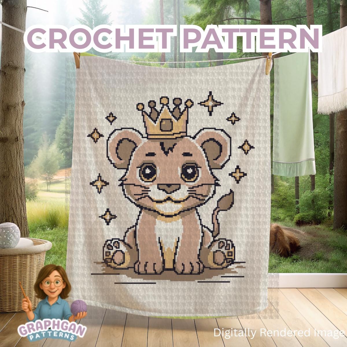 Lion Crochet Blanket Pattern | Cute Animal Graphgan Throw for New Baby ...