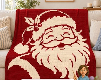 Santa Mosaic Blanket Crochet Pattern, Christmas Santa Claus Throw, Overlay Mosaic Crochet PDF, Festive Holiday Afghan, Christmas Decor