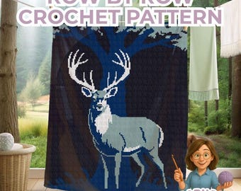 Stag Crochet Blanket Pattern, Moonlight Deer Graphgan, Woodland Afghan, Rustic Home Decor, Nature Lover Gift, Tapestry PDF, Sc Hdc Tss