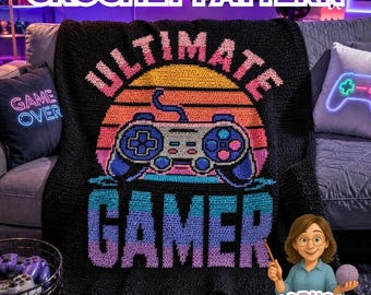 Gamer Crochet Blanket Pattern, Retro Game Controller Graphgan, Ultimate Gamer Room Decor Afghan, Video Game Gift  PDF Download Sc Hdc Tss