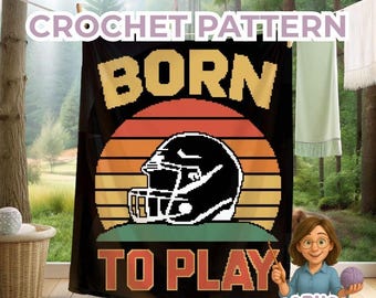 American Football Crochet Pattern, Retro Helmet Graphgan, Sports Blanket Decor, Gift for him, Easy PDF Chart and Row by Row Instructions