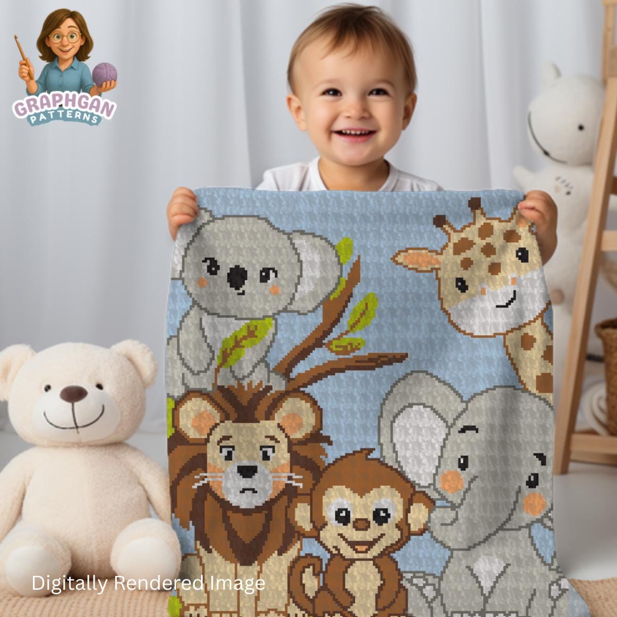 Jungle Baby Crochet Blanket Pattern. Safari Animal Graphgan for Baby ...