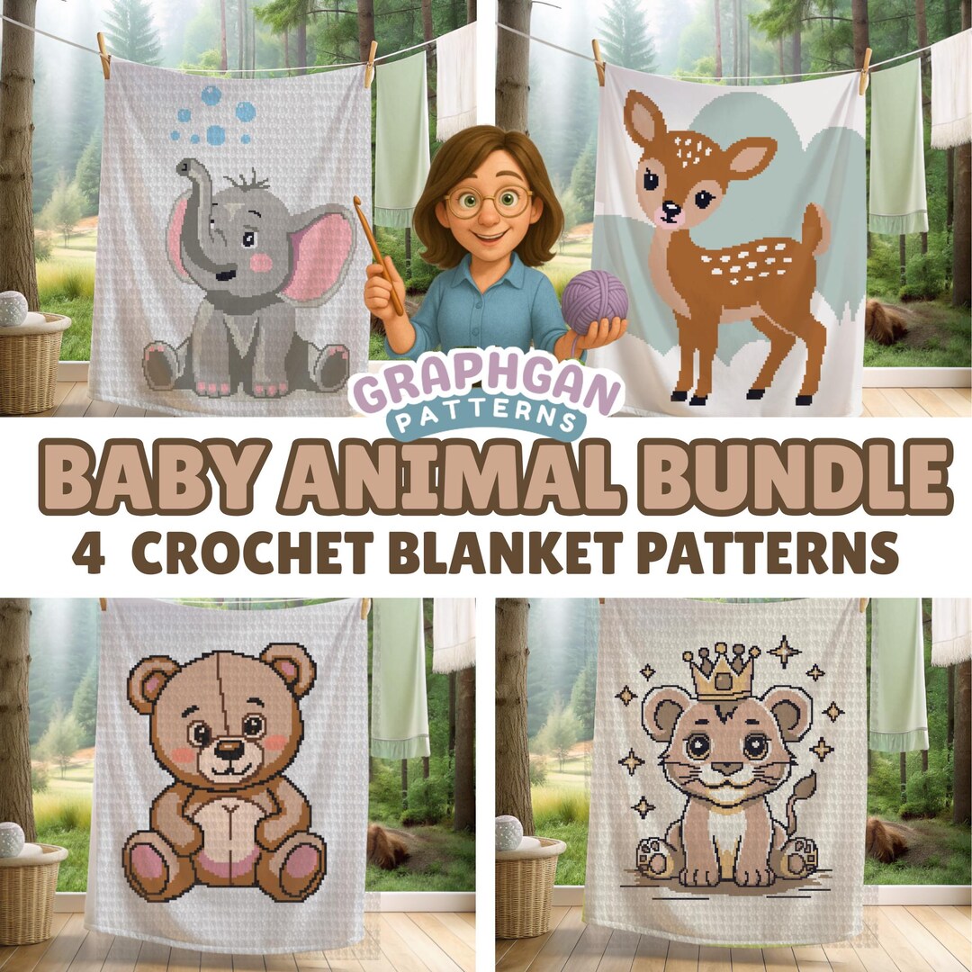 Baby Animal Graphgan Blanket, Crochet Pattern Bundle for Newborn Baby ...