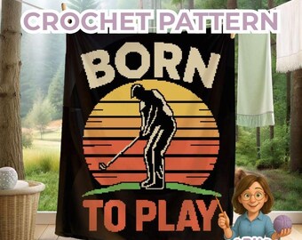 Golf Crochet Blanket Pattern, Retro Golfer Graphgan, Golf Lover Gift, Fathers Day Afghan, Tapestry Crochet Chart, Digital PDF, Sc Hdc, Tss