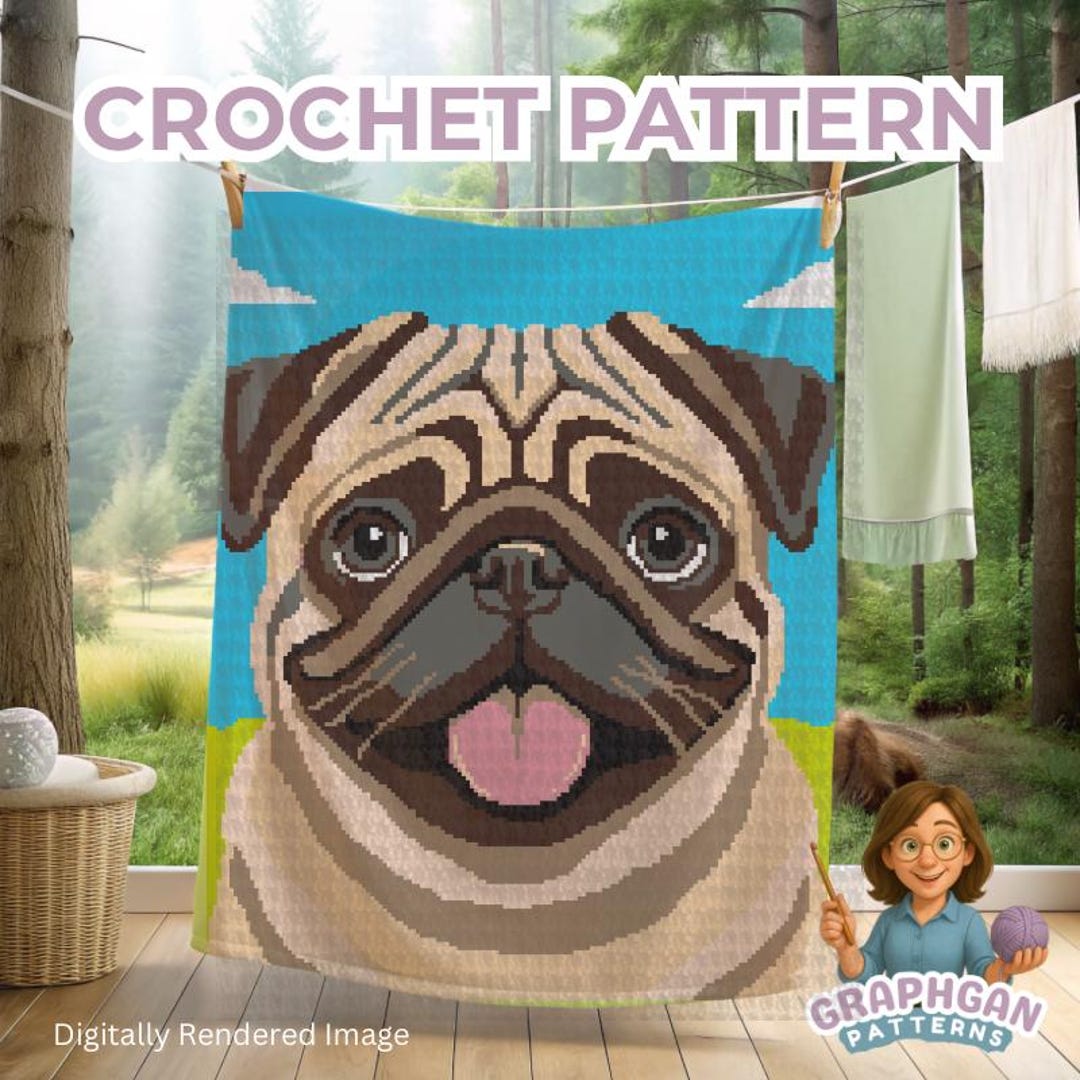 Dog Crochet Blanket Pattern: Pug Dog-lover Throw. Animal Gift or Home ...