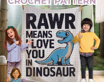 Dinosaur Blanket Crochet Pattern | Easy Cute Blue Dino Graphgan for Baby Childs Room Decor Cot Stroller or Gift Sc Hdc Dc Tss PDF
