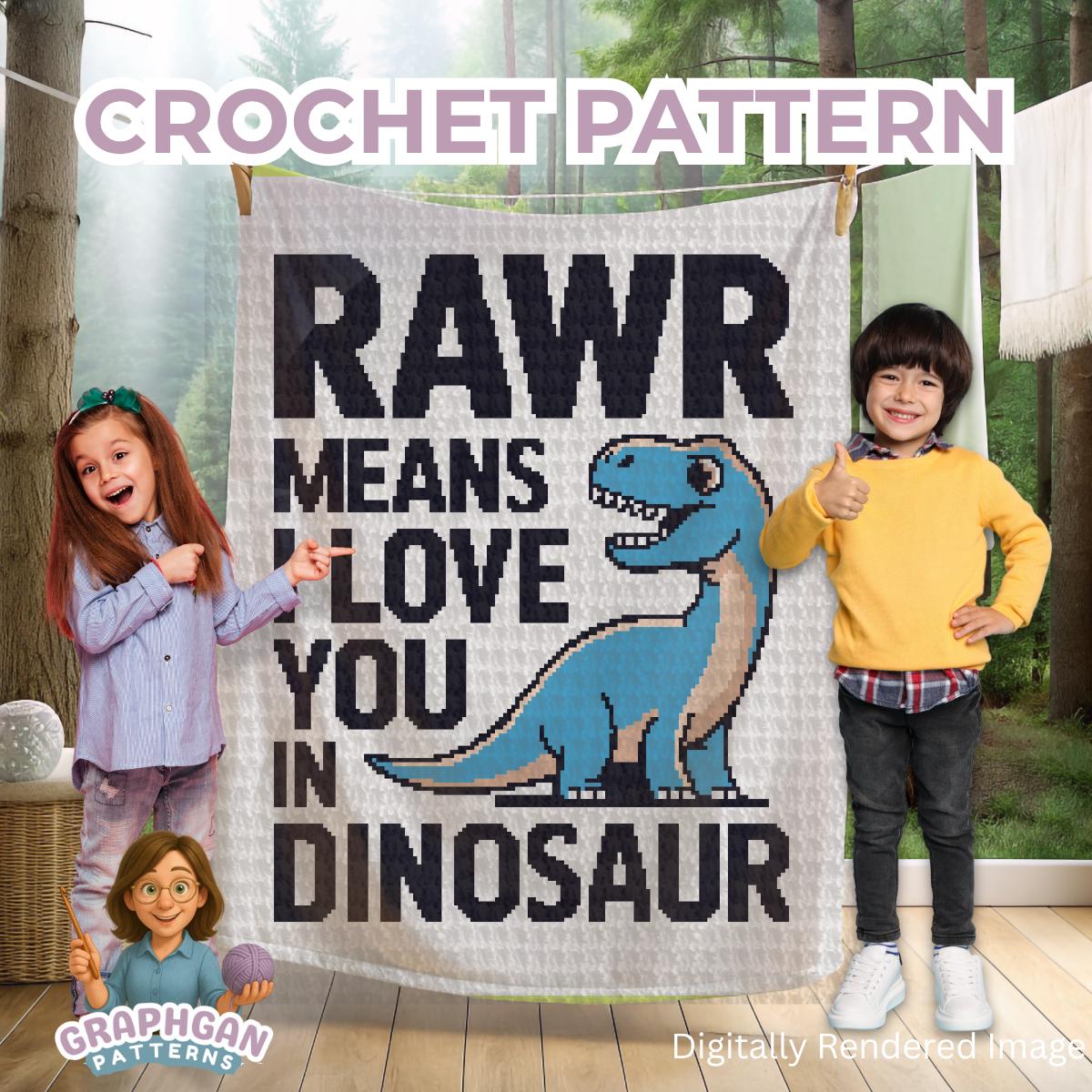 30 Dinosaur Blanket Crochet Patterns to Stitch for Kids, Nurseries, and Dino Fans 11 Cute Blue Dino Graphgan Crochet Blanket Pattern