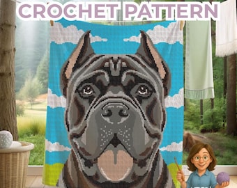 Dog Crochet Blanket pattern: Cane Corso Dog-Lover throw.  Animal gift or home decor. Easy Pattern Sc, Hdc, Tss, Tapestry, Intarsia Graphgan.