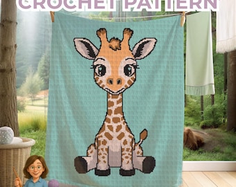 Giraffe blanket crochet pattern | safari animal throw for jungle baby nursery decor, toddler cot, stroller, or baby shower gift Sc, Hdc, Tss