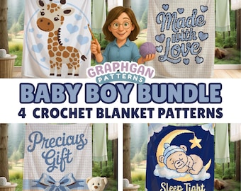 Baby Graphgan Blanket, Crochet Pattern Bundle for newborn baby, baby shower gift or nursery decor. Sc, Hdc, Tss, Tapestry Easy PDF.