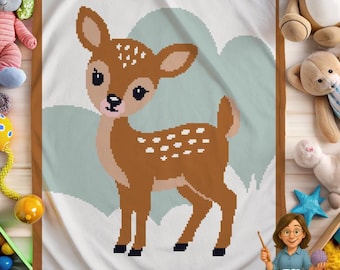 Baby Deer Crochet Blanket Pattern PDF – Easy Graphgan with Written Row by Row & Chart – Nursery Decor, Baby Shower Gift, Crib Afghan Pattern
