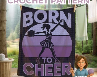 Cheerleader crochet pattern.  Sports graphgan blanket.  Girly teenager home decor or gift. Easy SC, Hdc, Dc, Tss Intarsia or tapestry pdf.