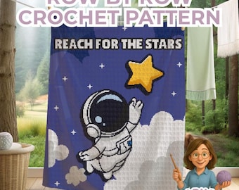 Space Crochet Blanket Pattern | Astronaut in outer space reaching for a star. Perfect boy bedroom decor or gift. ~ Sc Hdc Tss