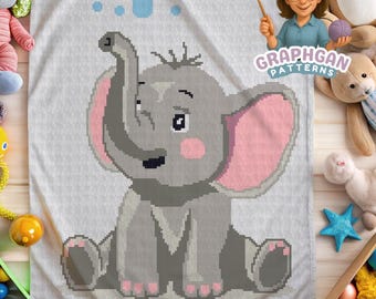 Elephant Crochet Blanket pattern, easy cute baby afghan, perfect for baby showers, gifts, childs bedroom or nursery decor. Sc Hdc Dc Tss PDF