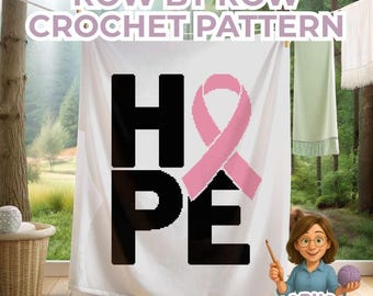 Breast Cancer Crochet Blanket Pattern, Pink Ribbon Hope Graphgan, Survivor Support Gift, Awareness Afghan, Digital PDF Download, Sc Hdc Tss.