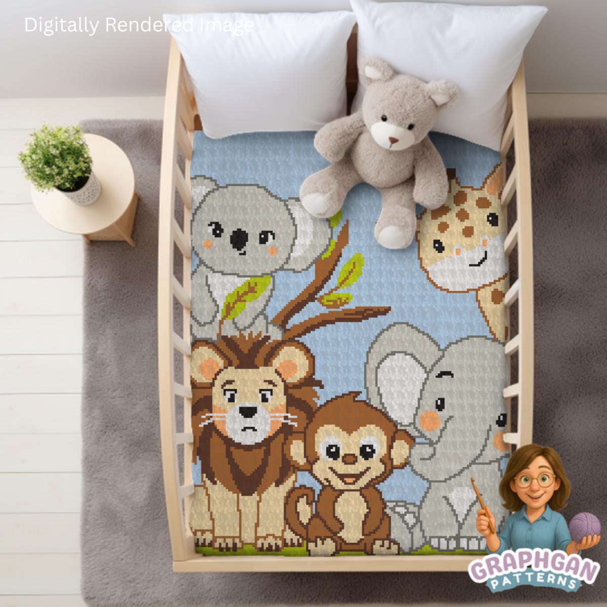 Jungle Baby Crochet Blanket Pattern. Safari Animal Graphgan for Baby ...