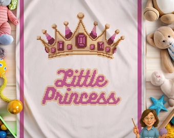 Little Princess Blanket Pattern Crochet | Royal Crown Baby Girl Afghan  | Nursery Decor Crib Stroller Receiving Blanket | Baby Shower Gift