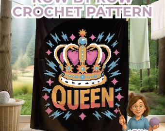 Queen Crochet Blanket Pattern, Jewelled Crown Graphgan, Bold Royal Girl Power Afghan, Princess Throw Gift, Tapestry Crochet PDF  Sc Hdc Tss