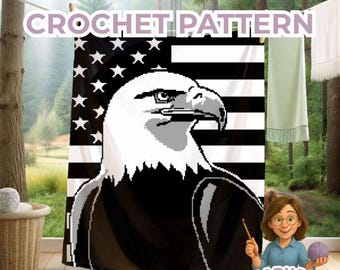 American Flag Crochet Blanket Pattern - Patriotic Eagle Graphgan, Veterans Gift Afghan, 4th July Stars and Stripes Throw Easy Sc Hdc Tss PDF