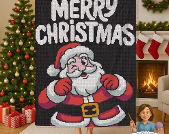 Santa Blanket Crochet Pattern | Festive father christmas Afghan Throw design perfect for Modern Cosy Home Decor or Gift. Sc, Hdc, Tss.