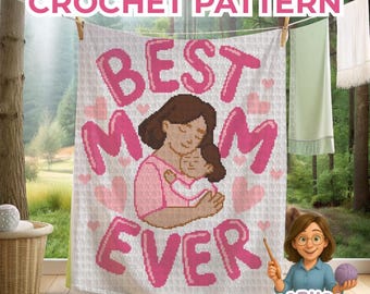 Mom Crochet Blanket Pattern – Easy Graphgan Throw for Mother's Day Gift, or decor for your Mum's Home. Tapestry Afghan PDF Sc Hdc Tss