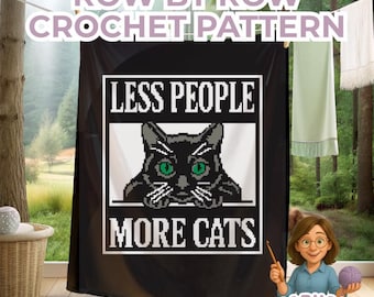 Cat blanket crochet pattern - black cat face afghan kitty throw - easy sc hdc dc tunisian tapestry intarsia graphgan gift for animal lover